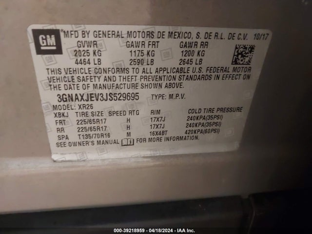 Chevrolet EQUINOX LT 2018 3GNAXJEV3JS529695 Image 9