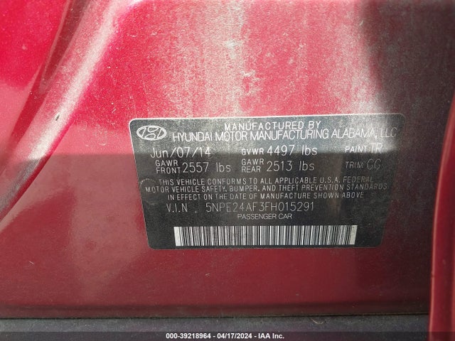 Hyundai SONATA SE 2015 5NPE24AF3FH015291 Image 9