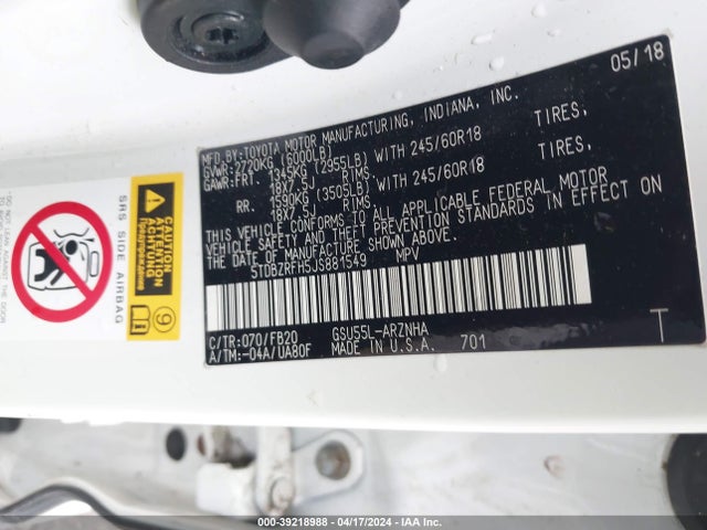 Toyota Highlander Le 2018 5TDBZRFH5JS881549 Image 9