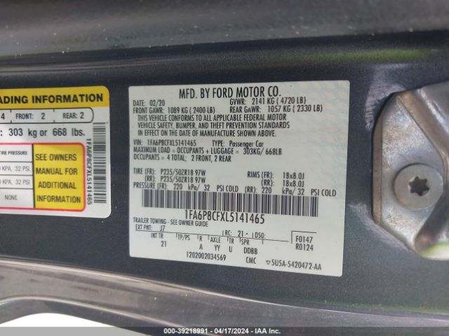 1FA6P8CFXL5141465 Ford Mustang Gt Fastback