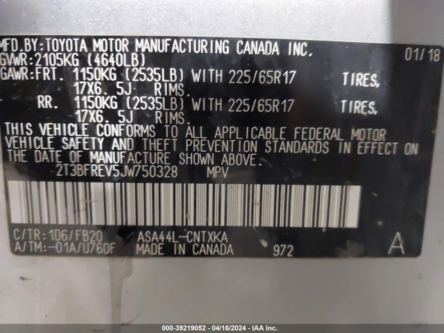 Toyota RAV4 LE 2018 2T3BFREV5JW750328 Image 9