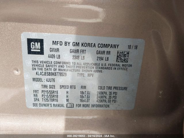 KL4CJESB9KB778529 Buick Encore Awd Preferred
