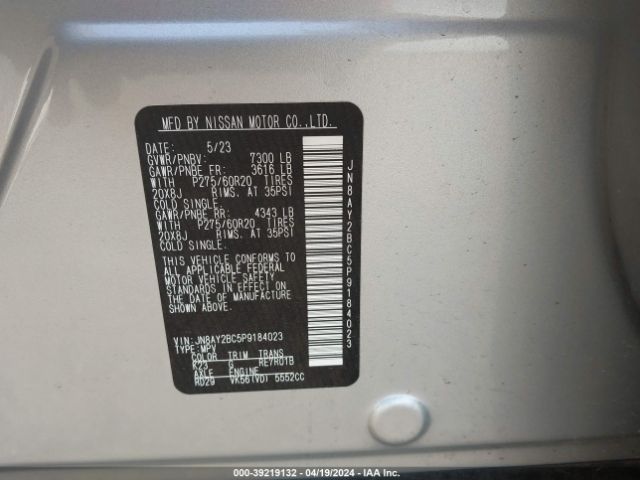 JN8AY2BC5P9184023 Nissan Armada Sl 2wd