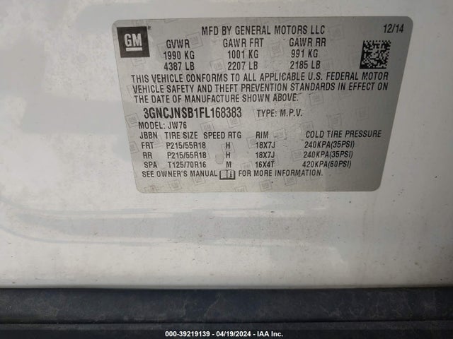 Chevrolet TRAX LTZ 2015 3GNCJNSB1FL168383 Image 9