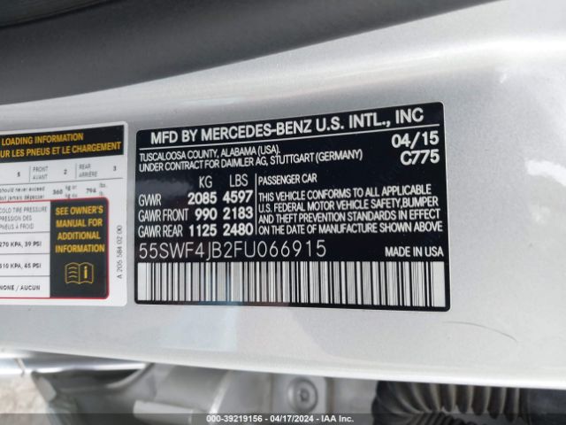 55SWF4JB2FU066915 Mercedes-Benz C 300 Luxury/sport