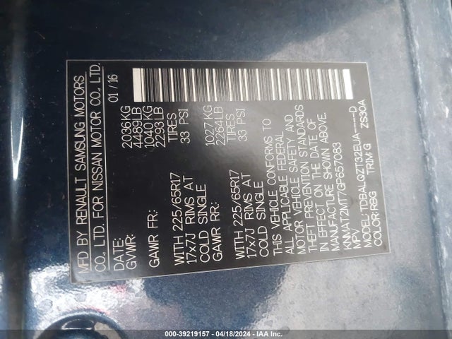 Nissan ROGUE SV 2016 KNMAT2MT7GP657083 Image 9