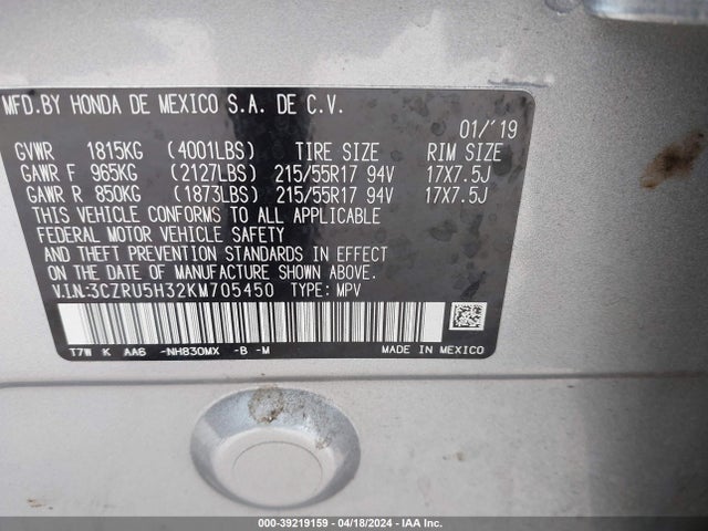 Honda HR-V LX 2019 3CZRU5H32KM705450 Image 9