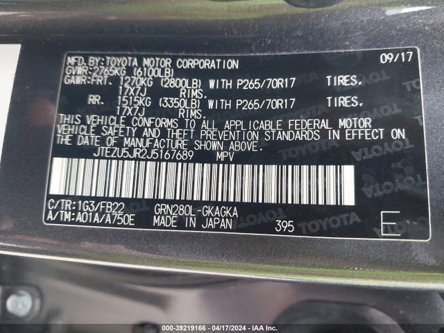 Toyota 4RUNNER SR5 2018 JTEZU5JR2J5167689 Image 9