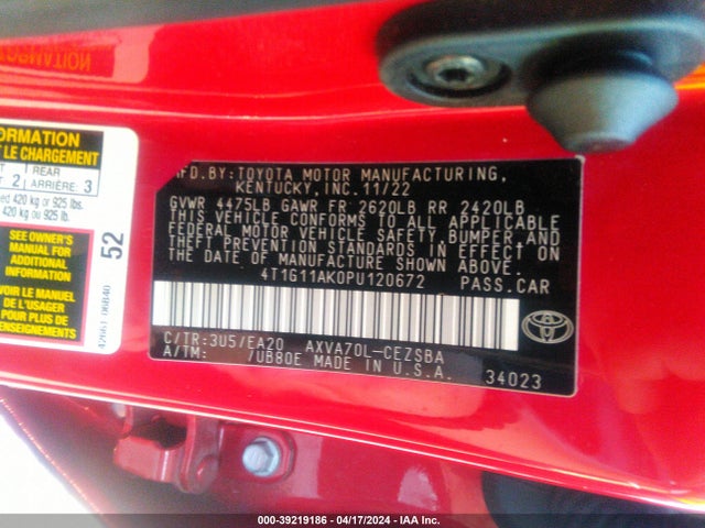 Toyota CAMRY SE 2023 4T1G11AK0PU120672 Image 9