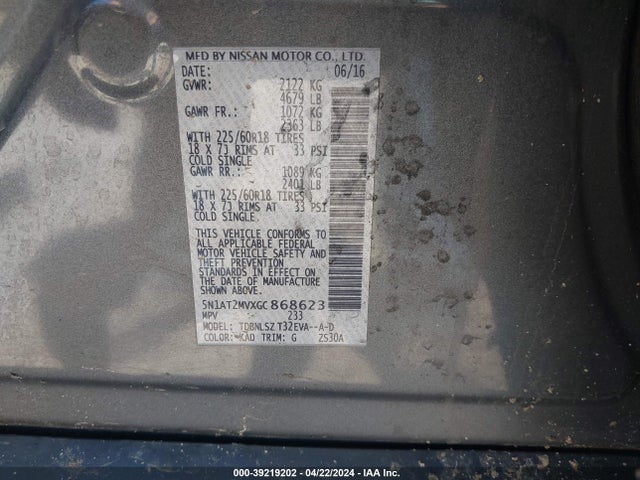 Nissan Rogue Sl 2016 5N1AT2MVXGC868623 Image 9