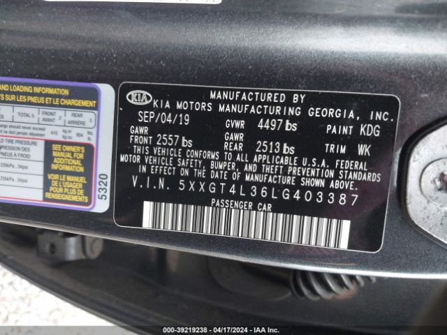 5XXGT4L36LG403387 KIA Optima S