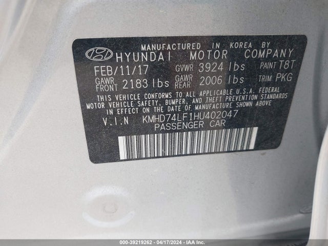 Hyundai ELANTRA SE 2017 KMHD74LF1HU402047 Image 9