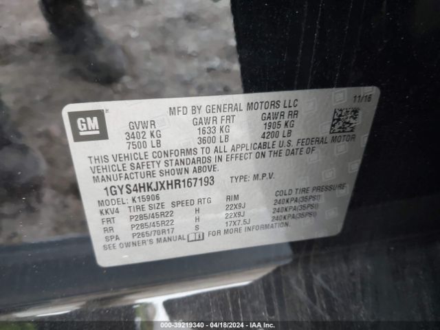 1GYS4HKJXHR167193 Cadillac Escalade Esv Luxury