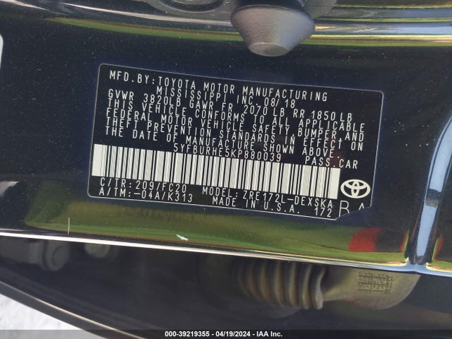 Toyota COROLLA SE 2019 5YFBURHE5KP880039 Image 9