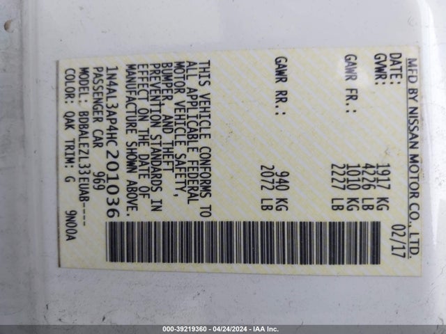 Nissan Altima 2.5 S 2017 1N4AL3AP4HC201036 Image 9