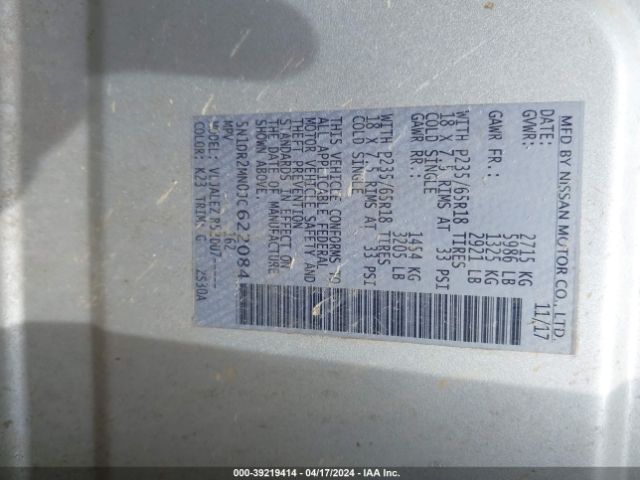 5N1DR2MN0JC622084 Nissan Pathfinder Sv