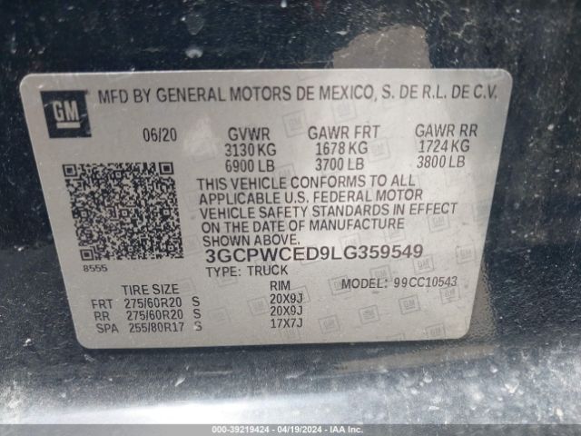 3GCPWCED9LG359549 Chevrolet Silverado 1500 2wd  Short Bed Lt