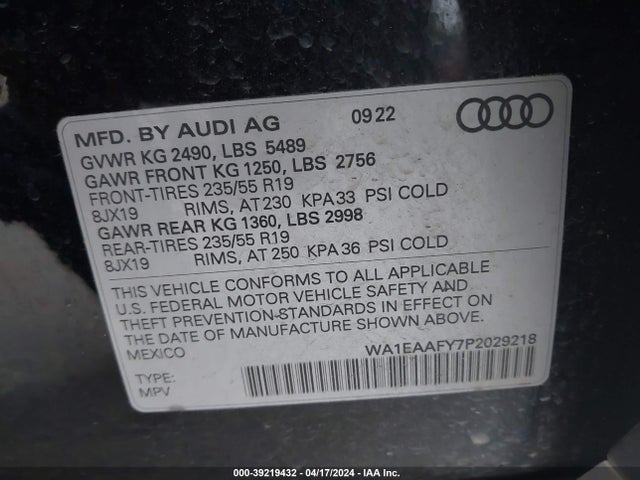 WA1EAAFY7P2029218 Audi Q5 Premium Plus 45 Tfsi S Line Quattro