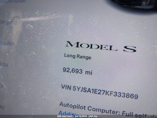 5YJSA1E27KF333869 Tesla Model S 100d/75d/long Range/standard Range