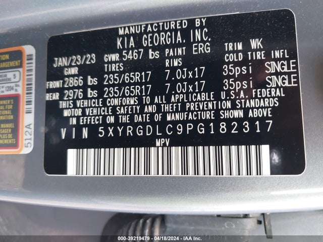 KIA SORENTO LX 2023 5XYRGDLC9PG182317 Image 9