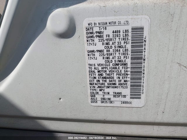 Nissan ROGUE SV 2016 JN8AT2MT0GW017520 Image 9
