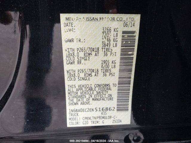 Nissan TITAN SV 2014 1N6BA0EC2EN516862 Image 9
