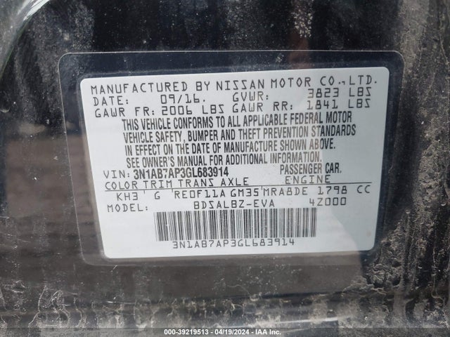 Nissan SENTRA S 2016 3N1AB7AP3GL683914 Image 9