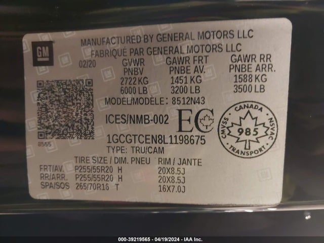 Chevrolet Colorado 2020 1GCGTCEN8L1198675 Image 9