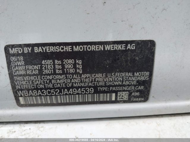 WBA8A3C52JA494539 BMW 320i Xdrive
