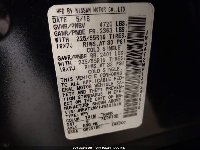 Nissan Rogue Sl 2018 JN8AT2MV1JW341519 Image 9