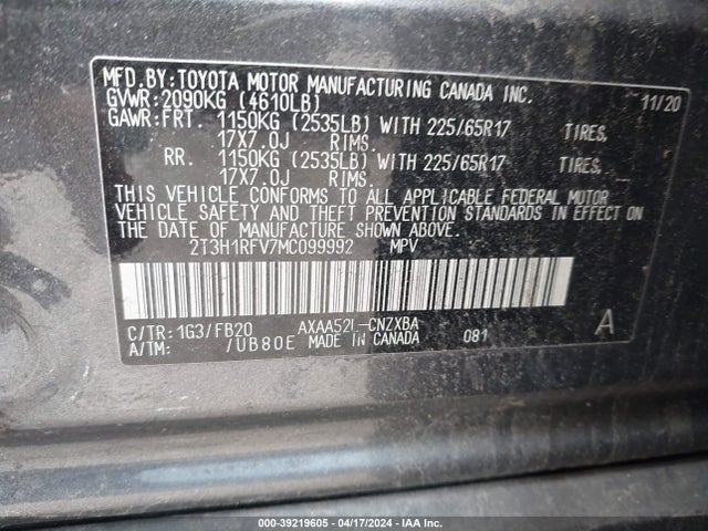 Toyota RAV4 LE 2021 2T3H1RFV7MC099992 Image 9