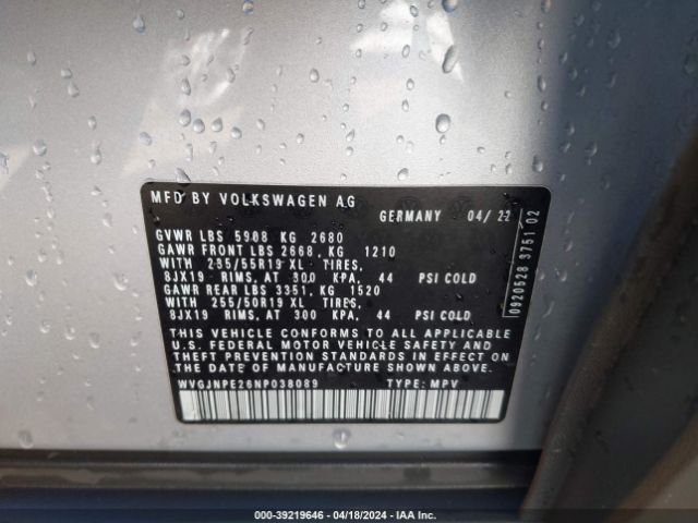 WVGJNPE26NP038089 Volkswagen Id.4 Awd Pro