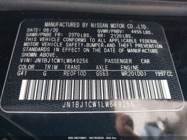 JN1BJ1CW1LW649256 Nissan Rogue Sport S Awd Xtronic Cvt