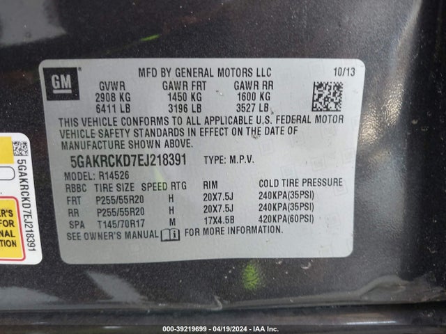 Buick Enclave Premium 2014 5GAKRCKD7EJ218391 Image 9
