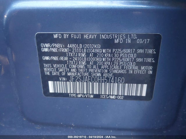 Subaru Forester 2.5i Premium 2017 JF2SJAEC0HH574160 Image 9