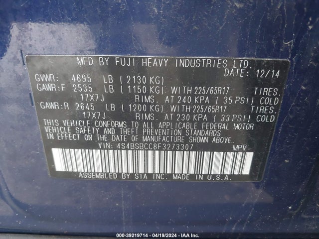 Subaru Outback 2.5i Premium 2015 4S4BSBCC8F3273307 Image 9