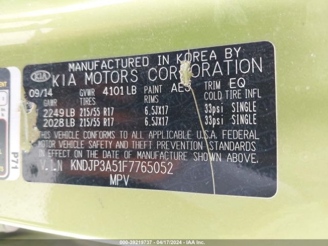 KNDJP3A51F7765052 KIA SOUL +