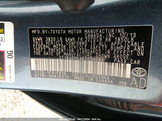 Toyota COROLLA LE 2014 2T1BURHE4EC034084 Image 9