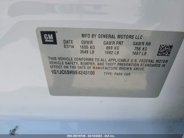Chevrolet Sonic Lt Auto 2014 1G1JC6SH9E4243106 Image 9