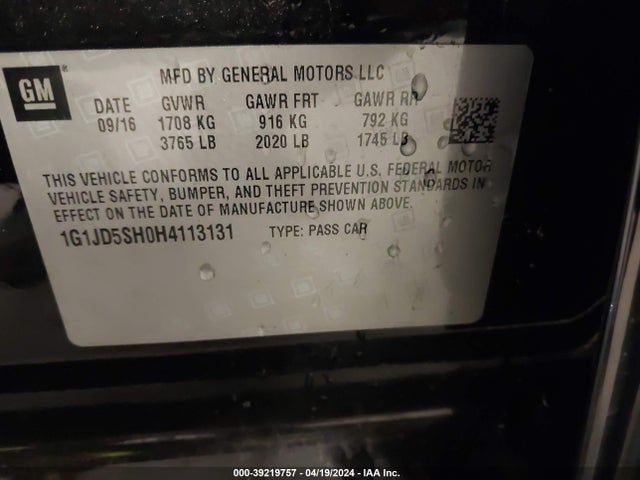 Chevrolet Sonic Lt Auto 2017 1G1JD5SH0H4113131 Image 9