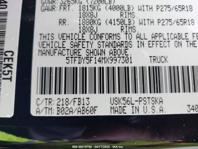 5TFDY5F14MX997301 Toyota Tundra Sr5