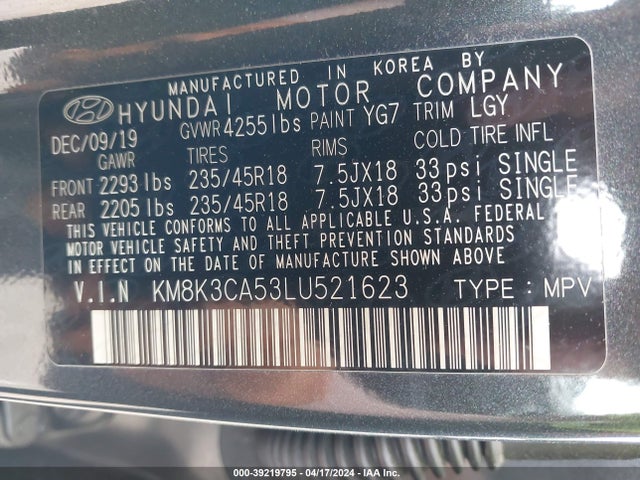 Hyundai Kona Limited 2020 KM8K3CA53LU521623 Image 9