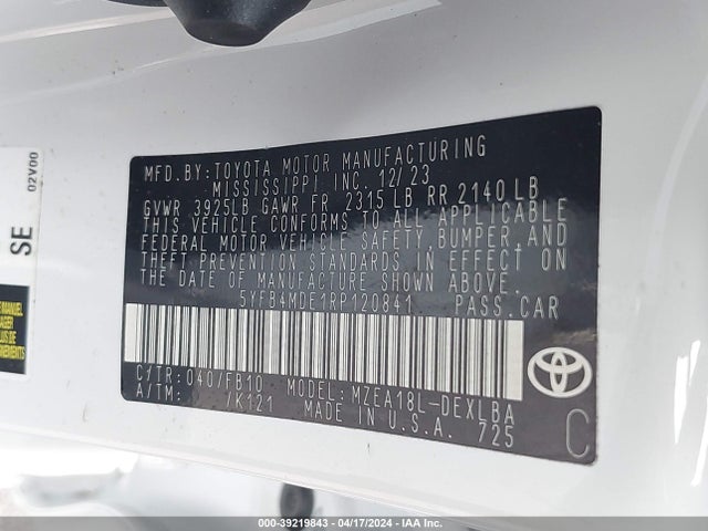 Toyota COROLLA LE 2024 5YFB4MDE1RP120841 Image 9