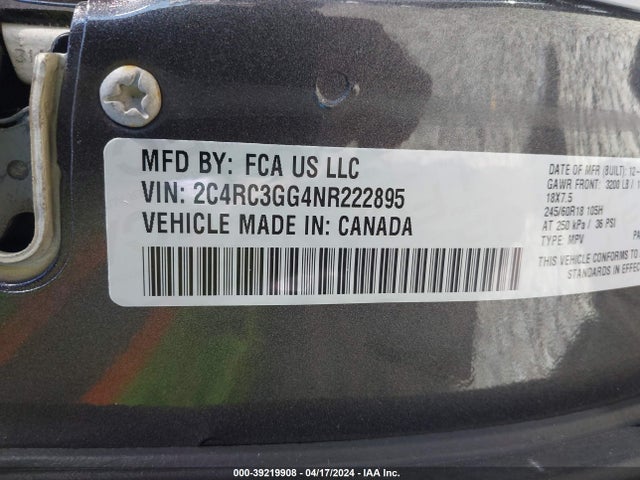 2C4RC3GG4NR222895 Chrysler Pacifica Limited Awd