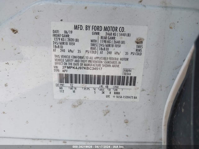 Ford EDGE SEL 2019 2FMPK4J97KBC34517 Image 9