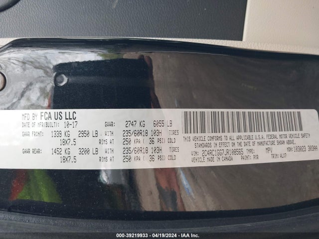 2C4RC1GG7JR108565 Chrysler Pacifica Limited