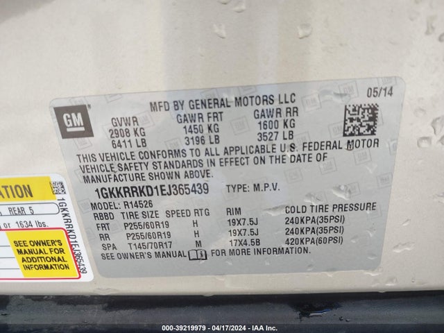 1GKKRRKD1EJ365439 GMC Acadia Slt-1