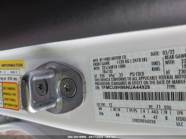Ford ESCAPE SEL 2022 1FMCU9H96NUA44928 Image 9