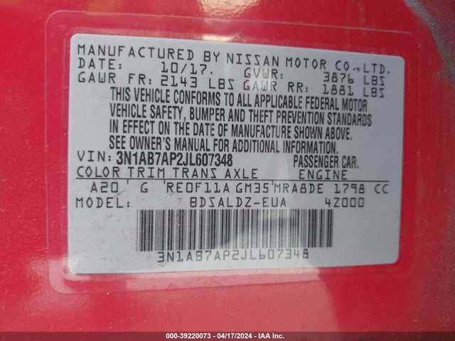 Nissan SENTRA SV 2018 3N1AB7AP2JL607348 Image 9
