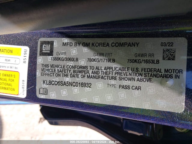 Chevrolet Spark Fwd 1lt Automatic 2022 KL8CD6SA5NC016932 Image 9